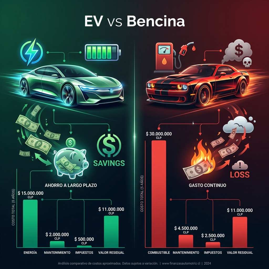 Calculadora: auto eléctrico vs bencina Chile 2026